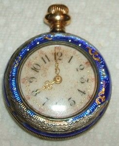 Antique New England Watch Company Cavour Enamel on Sterling Ladys Pin 