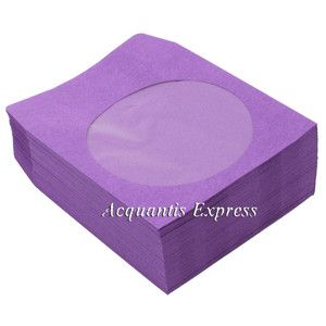 100 Purple Color CD DVD Paper Sleeves w Window Free SHIP ★★ 