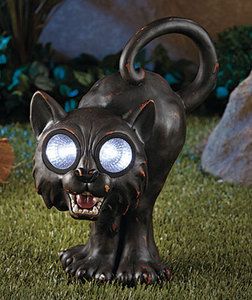 HALLOWEEN BLACK CAT SOLAR YARD GARDEN Statue Outdoor Light Decor NIB
