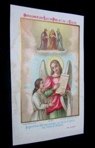   Card Saint Family Angel Gold Print 1880s Prayer of Saint Cather