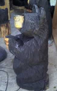Chainsaw chain saw carve carved carving black bear praying hands cabin 