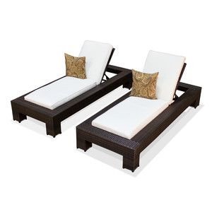 Pair of Bali Outdoor Wicker Patio Chaise Lounge Ivory