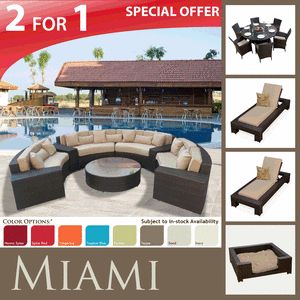   7PC Miami Wicker Patio Furniture 7PC Dining Set 2 Chaises 1 Dog Bed M