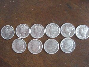 10 SILVER DIMES 1940 1949 NICE DETAILS GOOD CIRCULATED CONDITION
