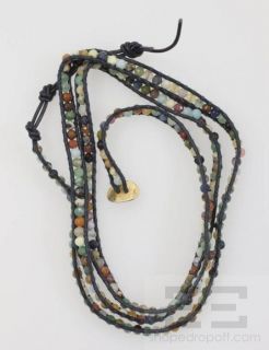 Chan Luu Multicolor Beaded Gemstone Navy Leather Cord Wrap Bracelet 