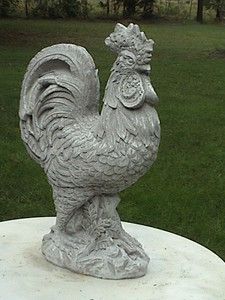 LG Rooster Chicken Gray Concrete Cement Garden Statue