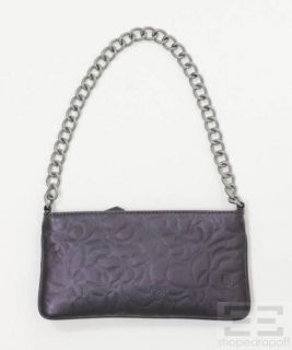 Chanel Purple Leather Small Camellia Embossed Chain Strap Handbag New 