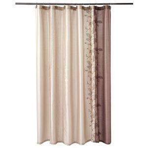 New Chapel Hill Landon Leaf Shower Curtain Brown Ivory Embroidered 