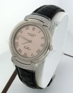 Rolex Cellini Cellissima Ladies 34mm Diamond Lugs 18K White Gold Watch 