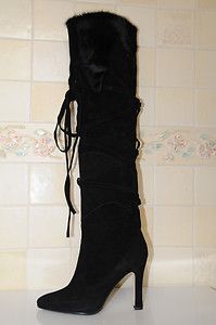   Manolo Blahnik Real Fur Black Suede Shoes CAVA Boots 40 10 9 5