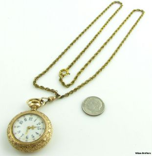 New England Cavour Open Face 3/0S Pocket Watch & Chain   Gold Filled 