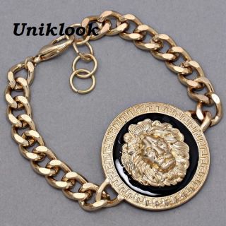  Gold Lion Medallion Bold Chain Design Fashion Jewelry Necklace