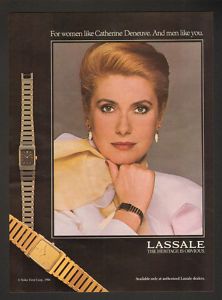 1986 Catherine Deneuve Picture Lassale Watch Print Ad