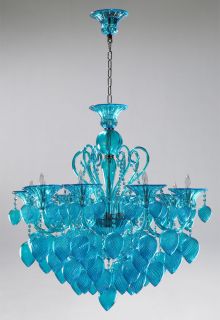 Modern Glamour Chandelier Aqua Glass Horchow 8 Light Murano Style 
