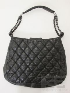 Chanel Gray Puffy Quilted Leather Silver Chain Hobo Handbag