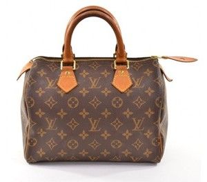 Louis Vuitton LV Logo Leather Speedy Bag Tote Gold Hardware 25