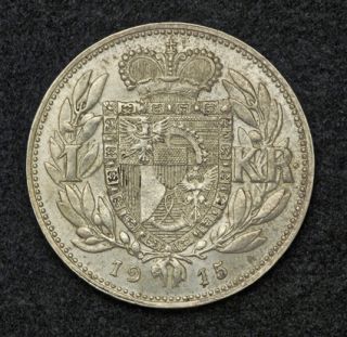 1915 Liechtenstein Prince Johann II The Good Silver 1 Krone Coin XF 