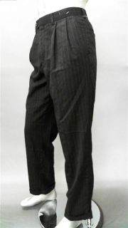 Chaps Mens 33 Pleated Front Dress Suit Pants Black Blue Pinstripe 