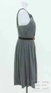 Charles Chang Lima Grey Cotton Cashmere Belted Pleated Dress Size 10 