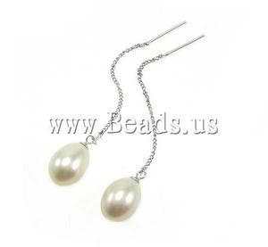   Silver Chain Hook Pearl Earring Exquisite Drop Earrings 9x57mm
