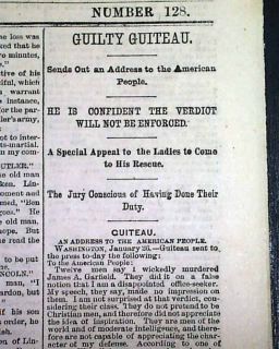 CHARLES GUITEAU James A. Garfield Assassination FOUND GUILTY 1882 Old 