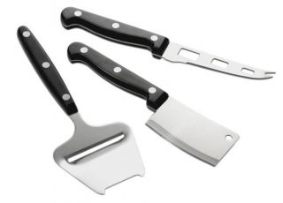 TableCraft 3pc Stainless Steel Cheese Knife Cleaver & Slicer Set