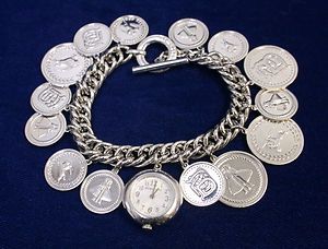 Burberry BU5220 St Silver .925 14 Charm Bracelet Check Dial Watch 