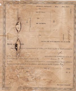 scarce cherokee county 1843 land grant document georgia land grant 