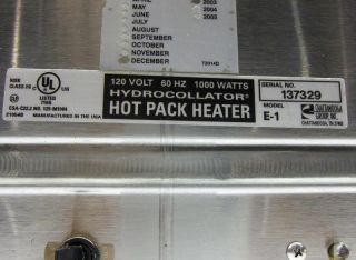 Chattanooga Hydrocollator Model E 1 Hot Pack Heater Heating Unit