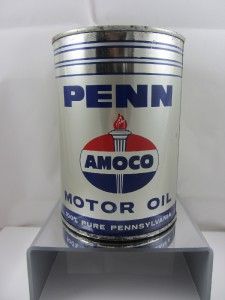VINTAGE 40S 1 QT. AM0C0 PENN MOTOR OIL CAN NOS & FULL from OLD PA 