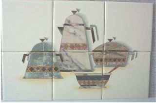 contempo coffee pots 6 pc ceramic tile mural