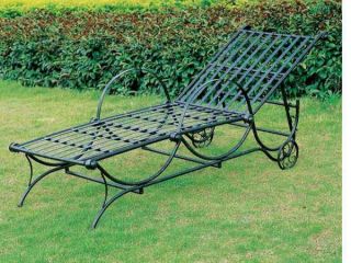 MANDALAY IRON PATIO or PORCH CHAISE LOUNGE in an ANTIQUE BLACK FINISH