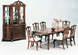 formal cherry wood dining table fabric chairs 7 pc set