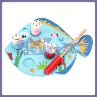 Kids FUNNY Fishing Game Wooden Tropical Fish Magnet Board Rod / Pole 