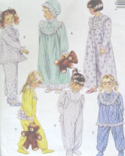 Toddler Childs Robe Nightgown Pajama Top Pants Bonnet Sewing Pattern 