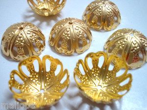 100 Bali Charm Gold Plated Filigree Finding Beadcap 15mm Craft Supply 