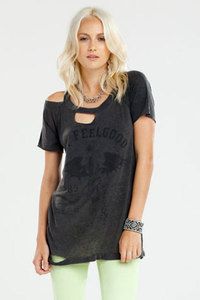 Chaser Dr Feelgood Motley Crue Deconstructed Tee in Faded Black M 