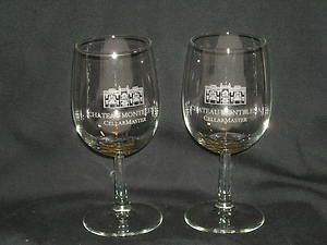 TWO Napa Chateau Montelena Winery Etched Cellar Master Wine Glasses 