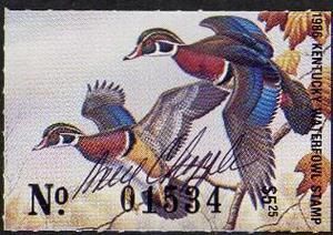 1986 Kentucky Duck Signed Stamp Artist Dave Chapple Wood Ducks