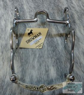 Engraved Stainless Show Bit w/ Heart Cut Out Cheeks NEW Horse Tack