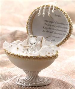 Beautiful Spun Glass Angel Egg Keepsake with Poem 22K Gold Trim Gift 