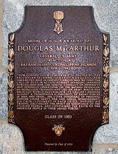 Plaque affixed to MacArthur barracks at the U.S. Military Academy 