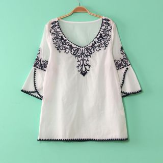 New Woman Girl China Qing Dynasty Embroidered Pattern Loose Blouse Top 
