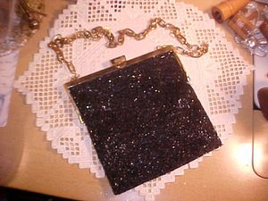 Christiana Black Bead Beaded Evening Handbag Purse Made in China