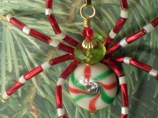 Red Beaded Christmas Tree Spider Legend Ornament Gift Handmade 