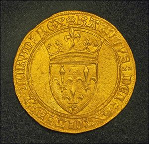 1385 Royal France Charles VI Scarce Gold ECU Coin R