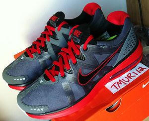 Nike Air Lunarmx+ Grey Red White Lunar max Trainer Men Running Shoe 