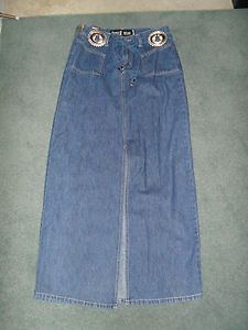   Western Denim Jeans Skirt with Silver Conchos Belt Size 5/6 VGUC