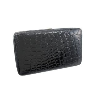 glossy black mock croc hard frame wallet checkbook