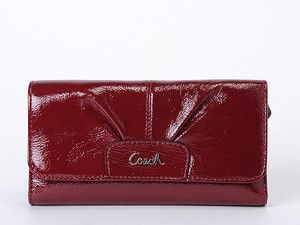 NWT Coach Garnet Red Patent Leather Ashley Checkbook Wallet